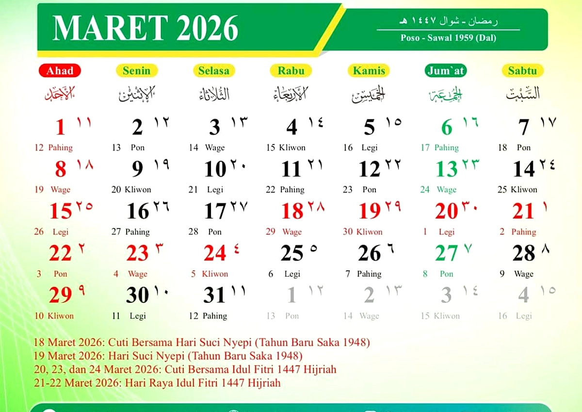 07 Juni 2026 Dihitung 21 Dzulhijjah 1447 H Hari Minggu