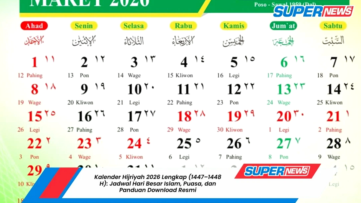 14 Juli 2026 Bertepatan dengan 29 Muharram 1448 H