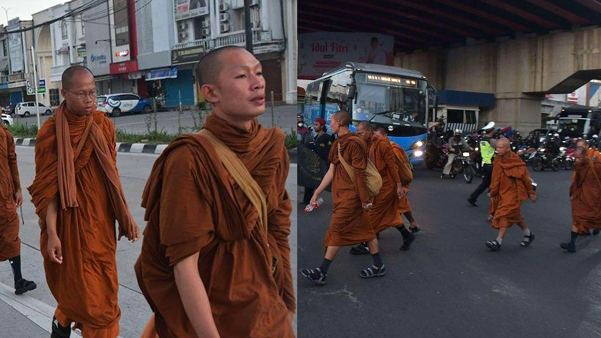 58 Biksu Tempuh 666 km dari Bali ke Borobudur lewat Sidoarjo
