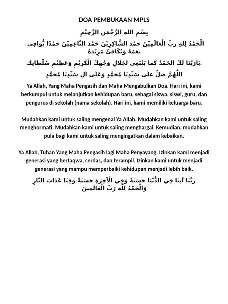 6 Contoh Doa Pembukaan MPLS Singkat