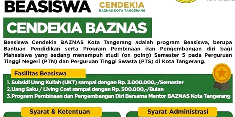 Baznas Tangerang Buka Beasiswa Rp3 Juta Per Semester
