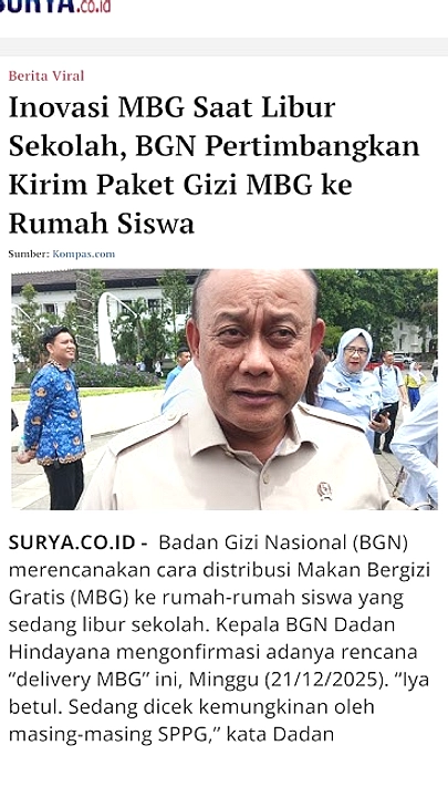 BGN Hilangkan Bundling MBG, Distribusi Hanya 5 Hari