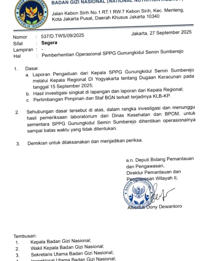 BGN Suspend 1.256 SPPG di Indonesia Timur, 1 April 2026