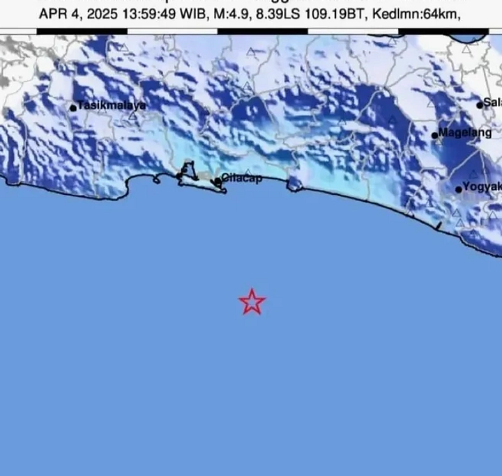 BMKG Catat Gempa 2,5 Magnitudo di Perairan Cilacap