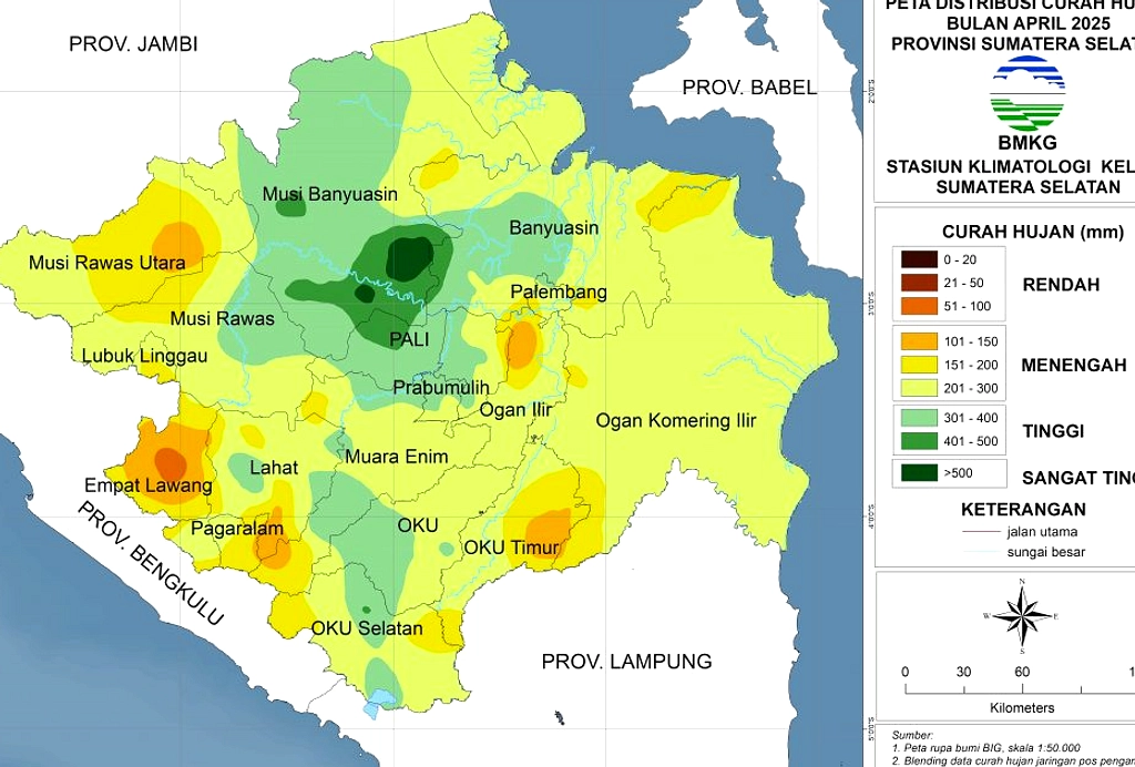 BMKG Hujan Lebih Kuat di Sumatera Selatan, Risiko Banjir