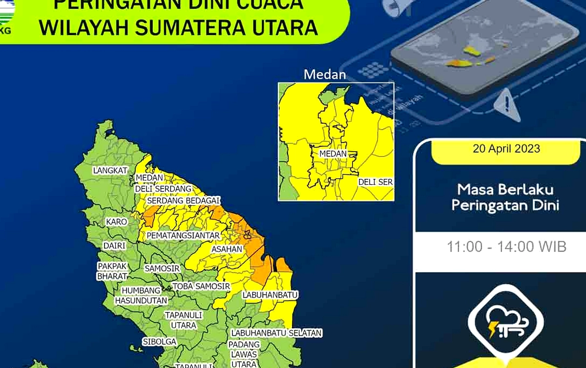 BMKG Peringatkan Hujan Sedang-Lebat di Sumut Hari Ini