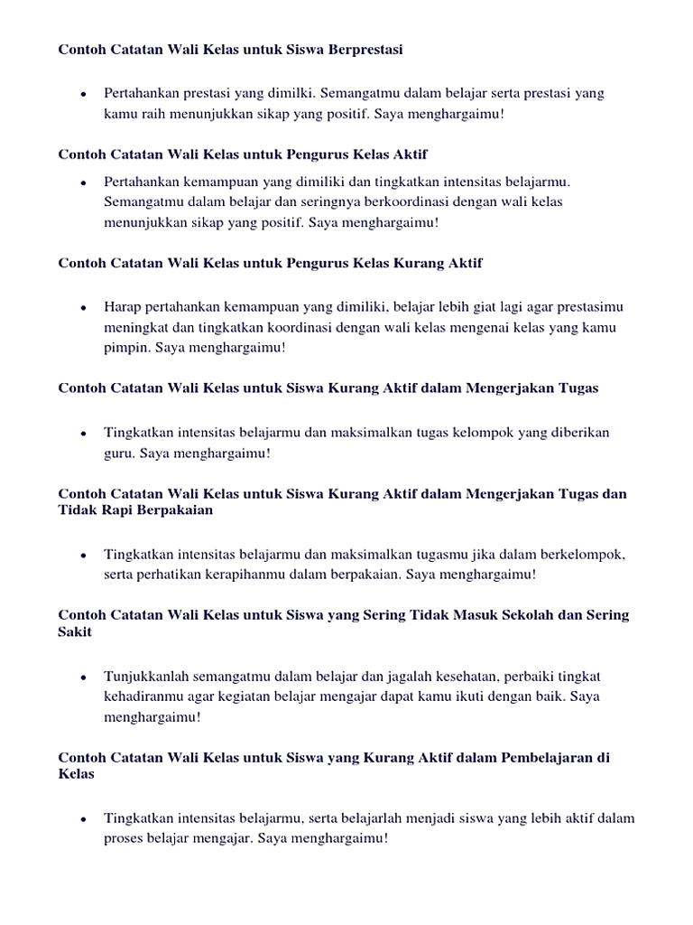Catatan Wali Kelas: Prestasi Ananda di SD, SMP, SMA Mencapai