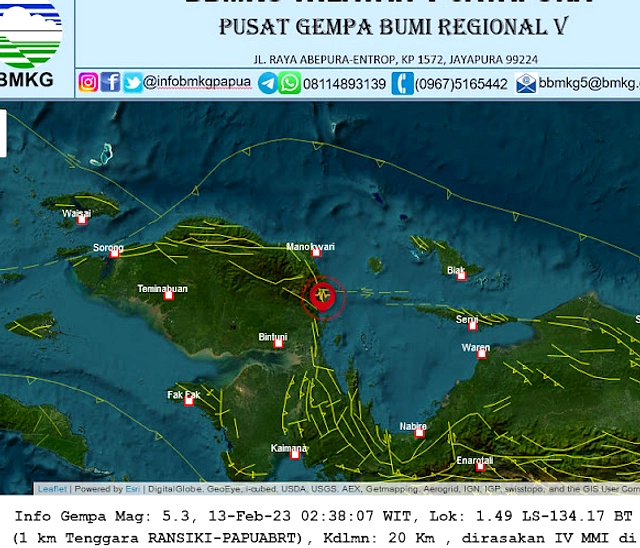 Gempa 4,8 M di Manokwari, Papua Barat, Dirasakan MMI II‑III