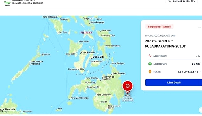 Gempa 7,7 di Mindanao, Tsunami 0,19 m Tercatat di Indonesia