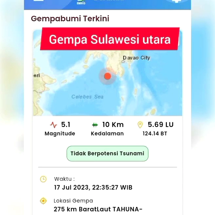 Gempa M5,4 Guncang Tahuna, Sangihe - BMKG Catat Seismik