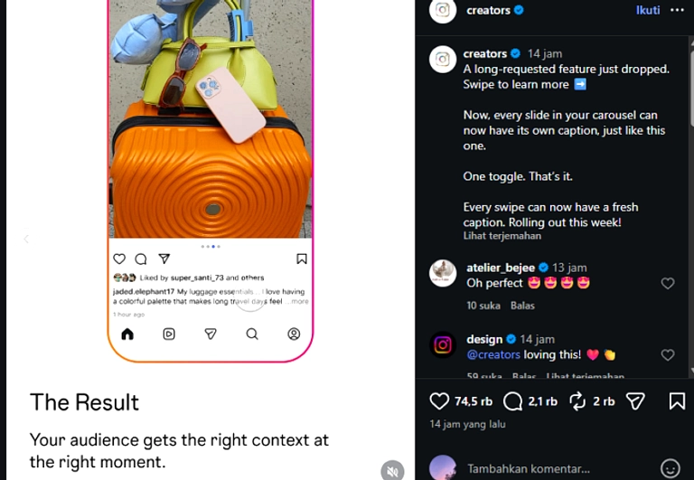 Instagram Kini Izinkan Caption Berbeda di Setiap Slide Carousel