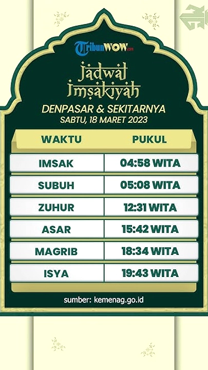 Jadwal Salat Denpasar, Badung, Gianyar 15 Juni 2026 Dirilis
