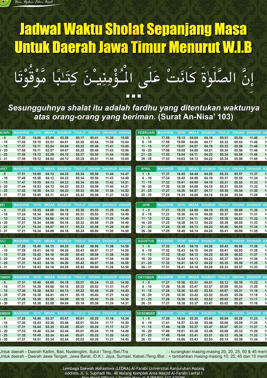 Jadwal Sholat Jatim 18 Juni 2026: Subuh hingga Isya
