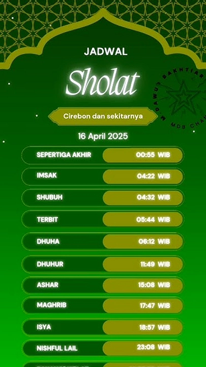 Jadwal Sholat Minggu, 14 Juni 2026: Cirebon dan Sekitarnya
