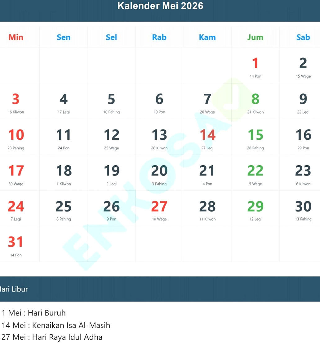 Kalender Mei 2026 Gratis: Libur, Cuti & Long Weekend