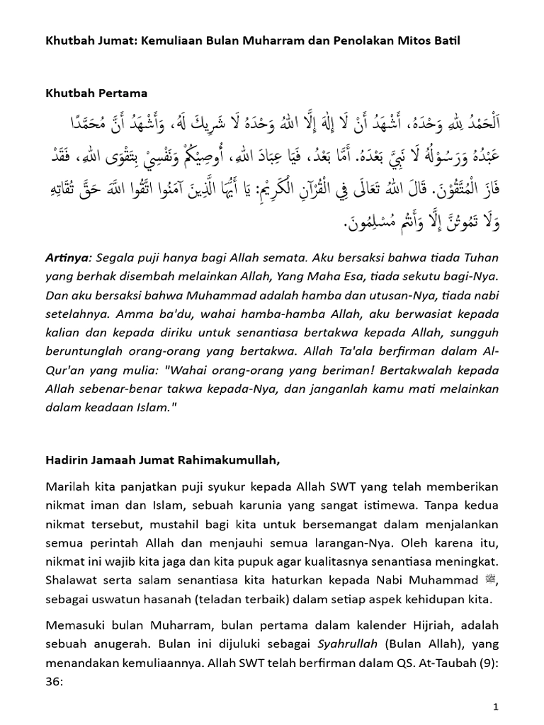 Khutbah Jumat Akhir Muharram: Optimis Sambut Safar