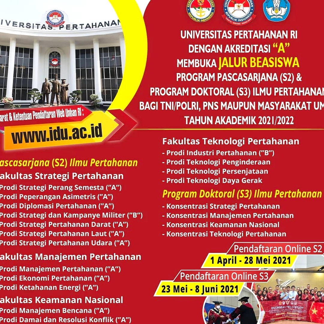 Pendaftaran Beasiswa Pascasarjana Unhan Dibuka April 2026
