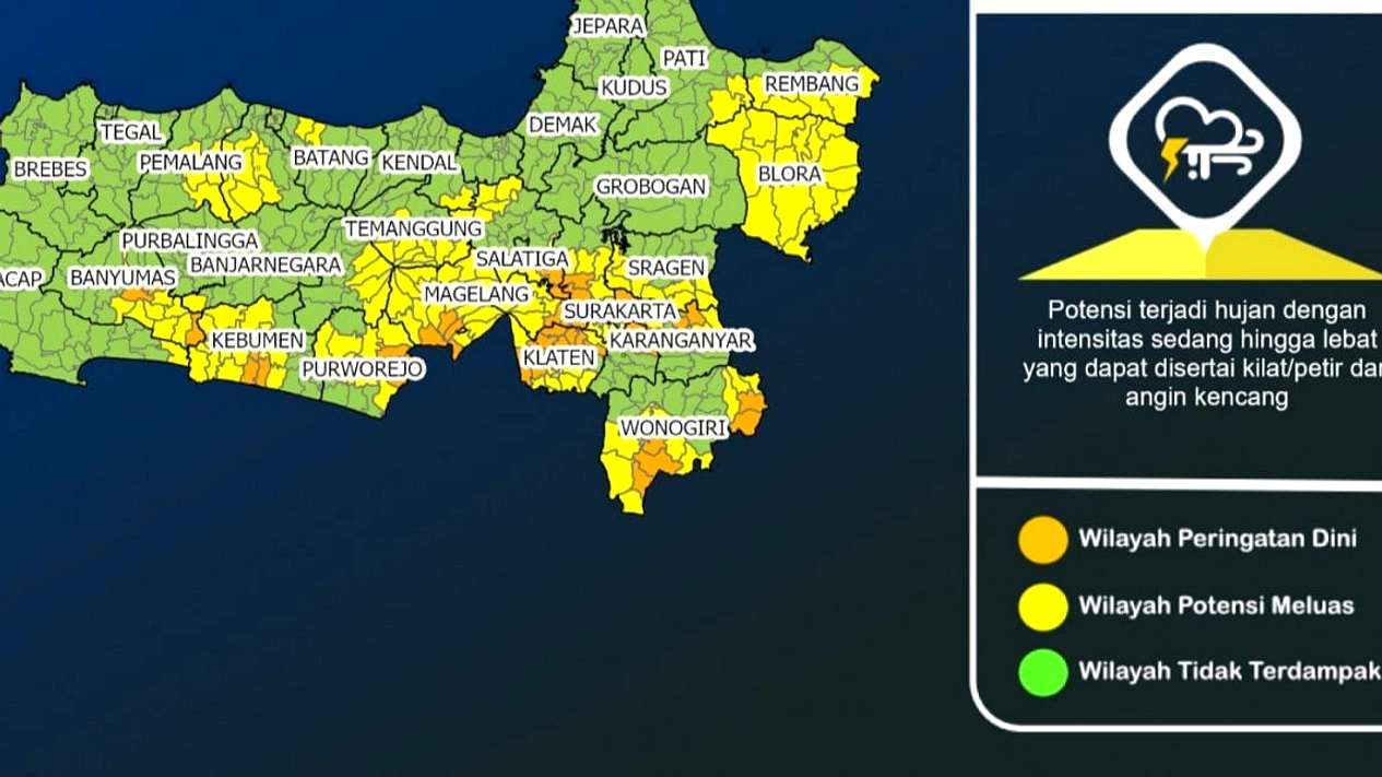 Prakiraan Cuaca Jateng 14 Juli: Hujan Ringan di 3 Wilayah