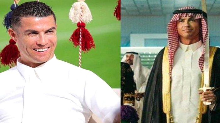 Ronaldo Selamat Idul Fitri, Pakai Jubah Arab Saudi.