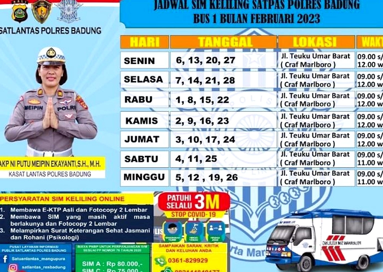 SIM Keliling Badung & Klungkung: Perpanjangan 29 April