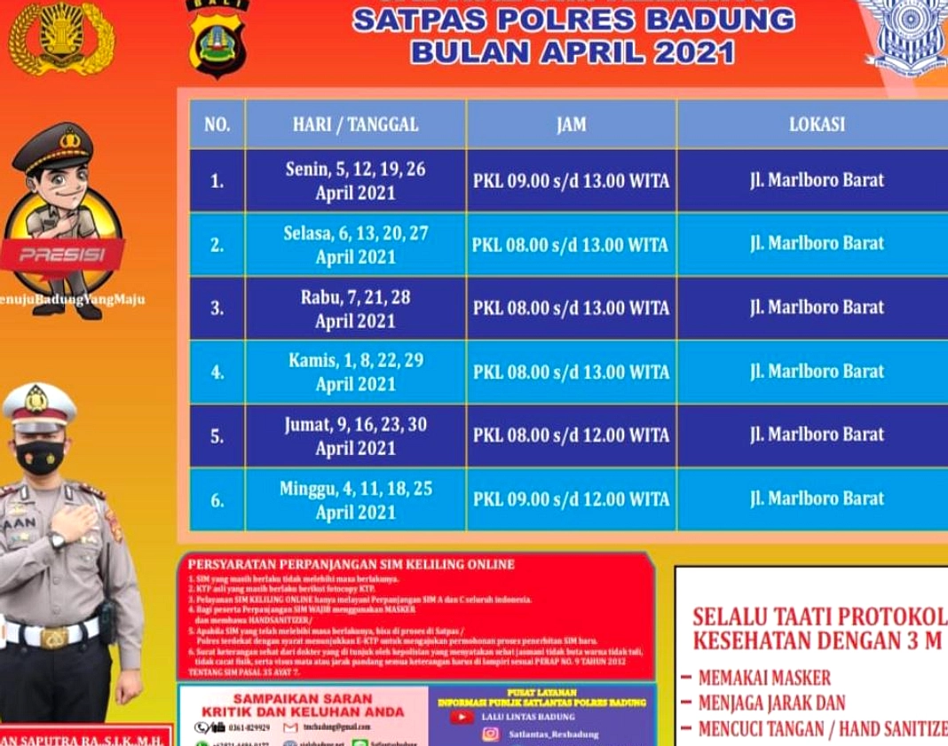 SIM Keliling Klungkung, Badung, Karangasem Operasi 22 April