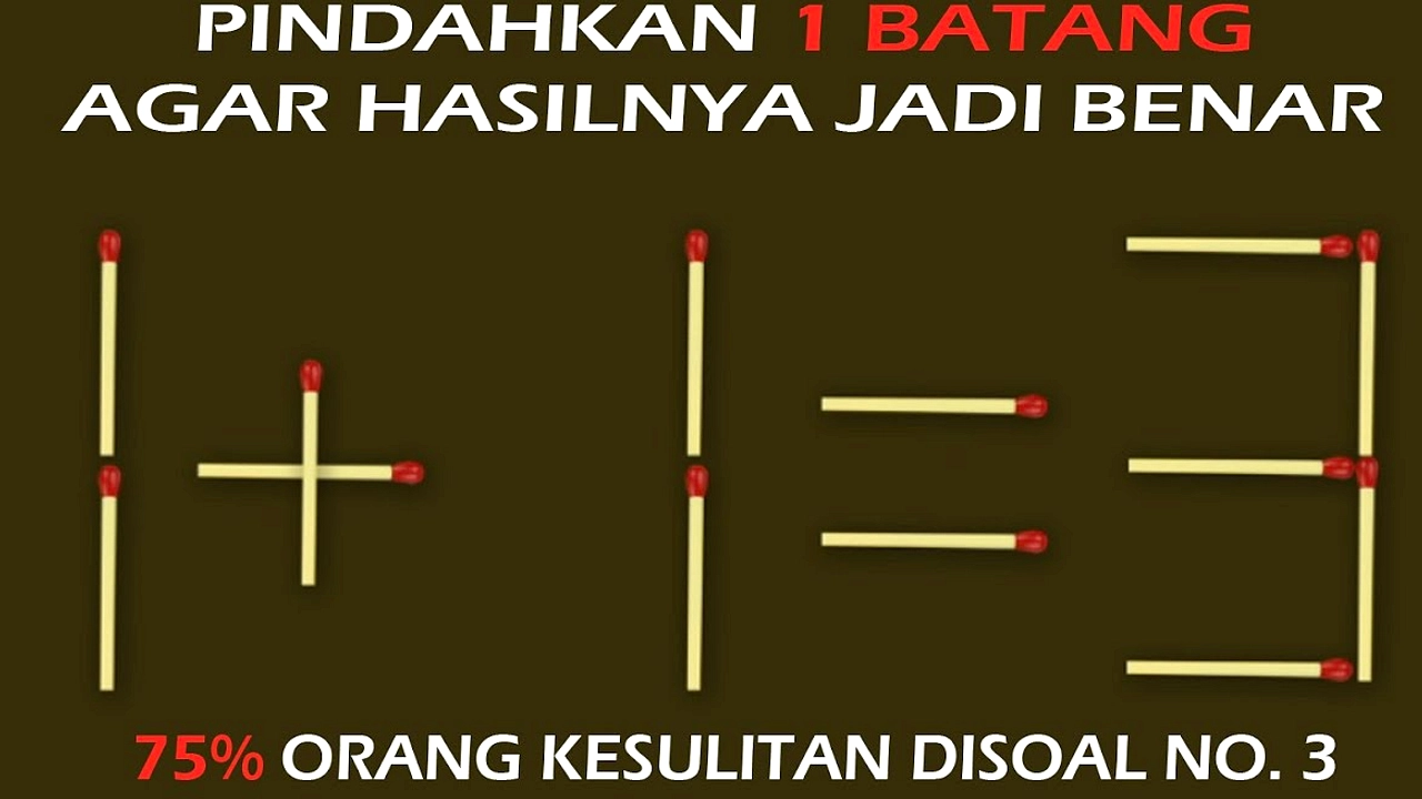 Teka-Teki Korek Api: 3×3=15, Pindahkan Satu Batang