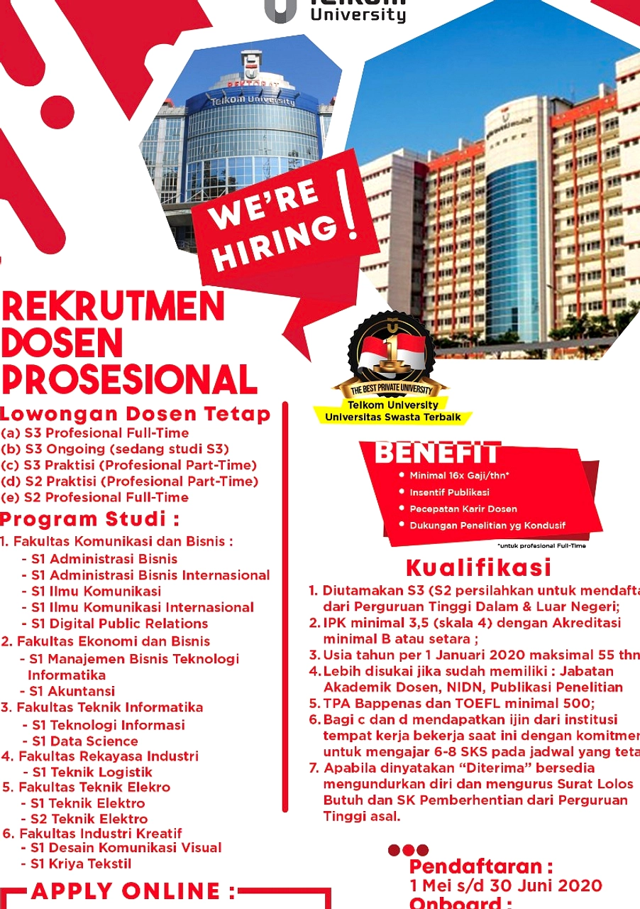 Telkom University Buka Lowongan Dosen Batch 2 2026