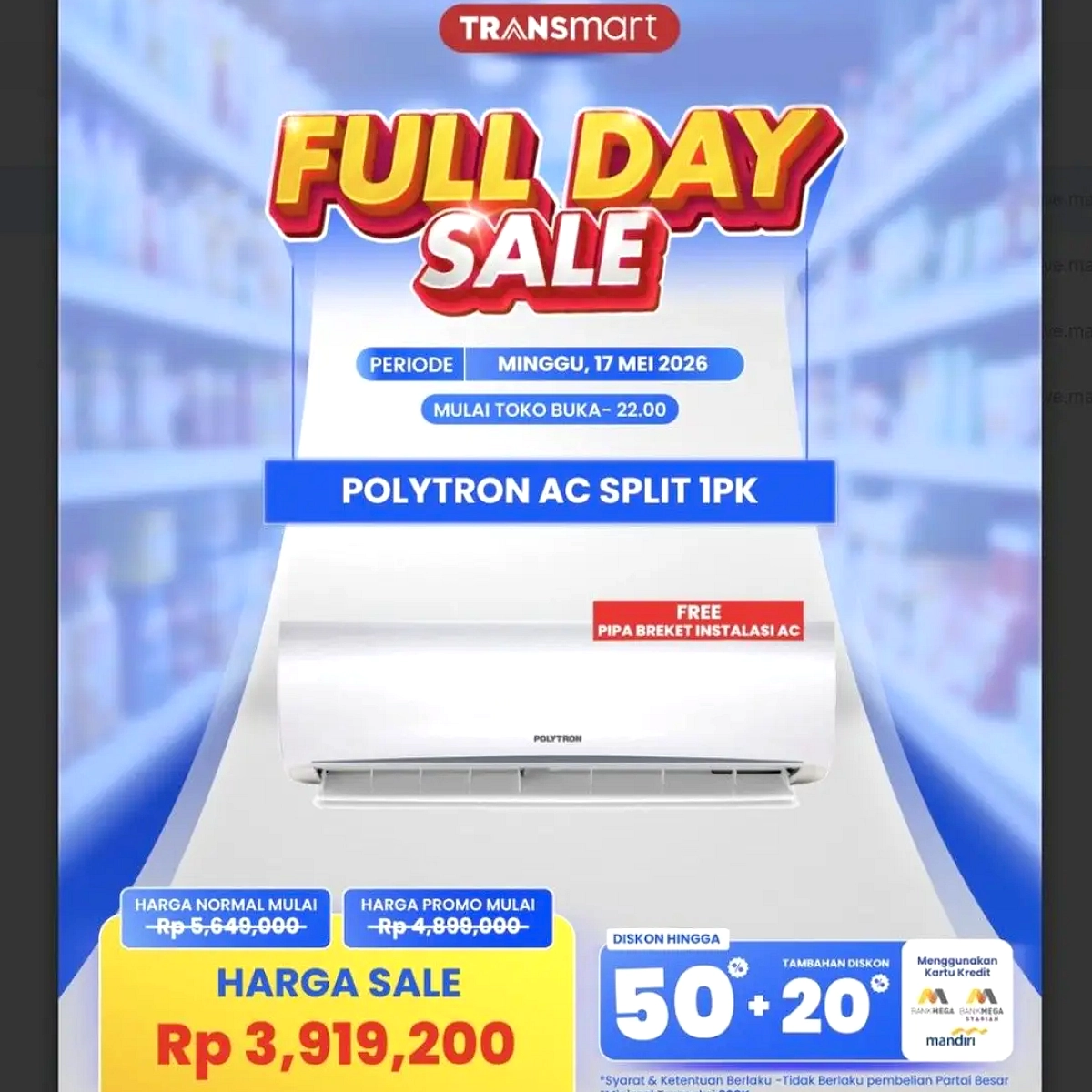 Transmart Full Day Sale Diskon 50%+20% Hari Ini