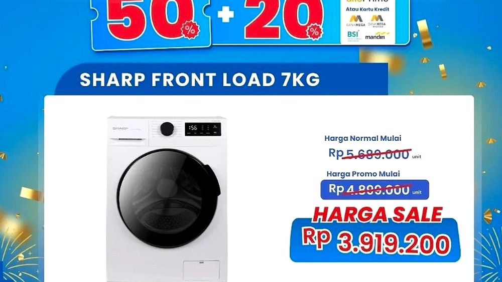 Transmart Full Day Sale: Mesin Cuci Sharp Diskon Rp2 Juta