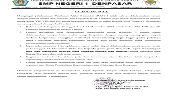 Ujian TKA SMPN 1 Denpasar: Matematika dan Bahasa Indonesia