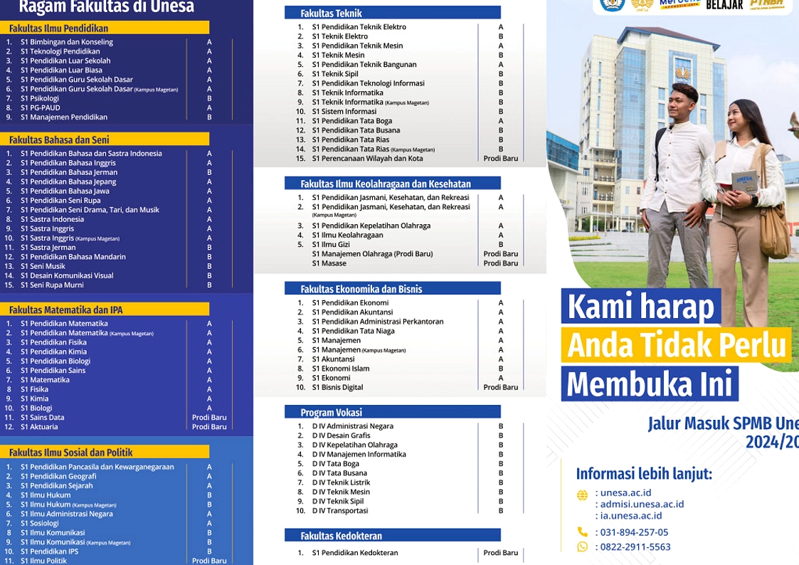 Unesa Buka Jalur Non Tes Rapor 10‑22 Juni 2026 SMA, MA, SMK