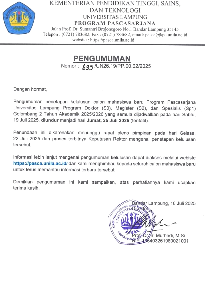 Unila Rilis Hasil SNBP 2026: UKT dan Proses Daftar Ulang