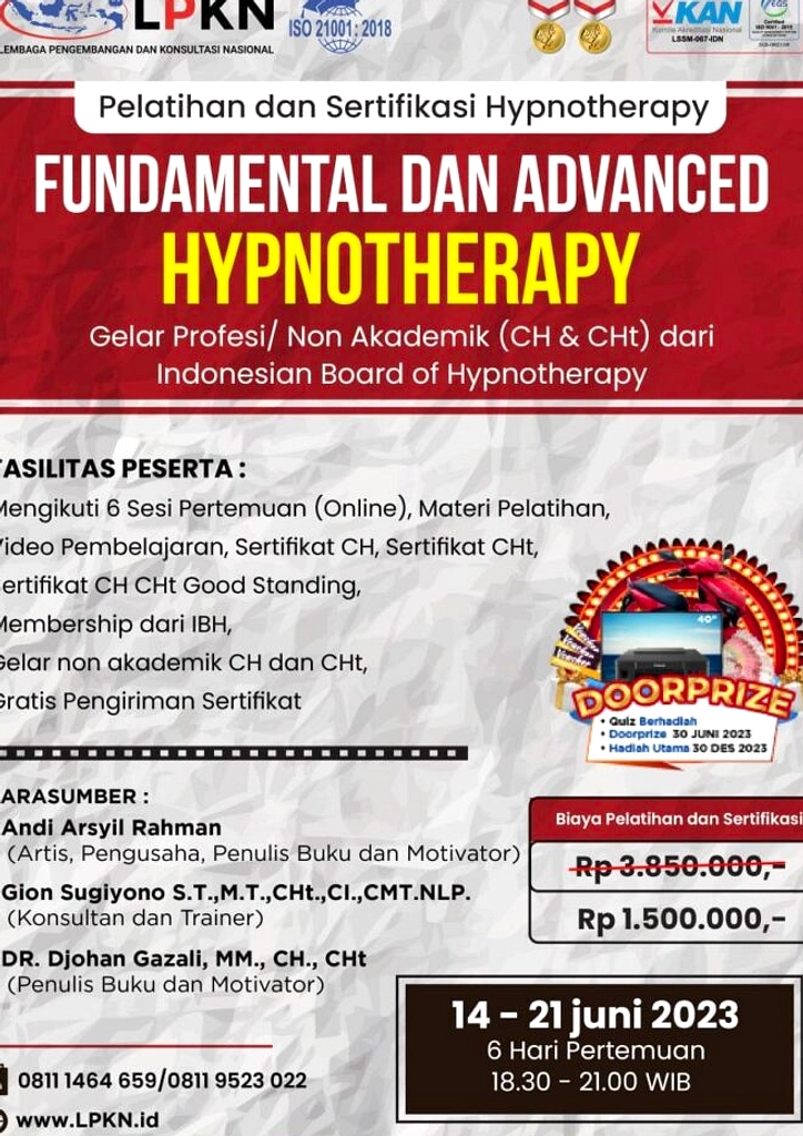 Workshop Hypnotherapy Jakarta 13‑14 Juni 2026: Praktis